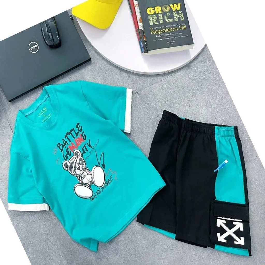 Bộ Đồ Thun Battle Cotton Cao Cấp Cho Bé Trai Cộc Tay Áo Phông Quần Short 25kg - 60kg Zpmc0309 - Zinpro
