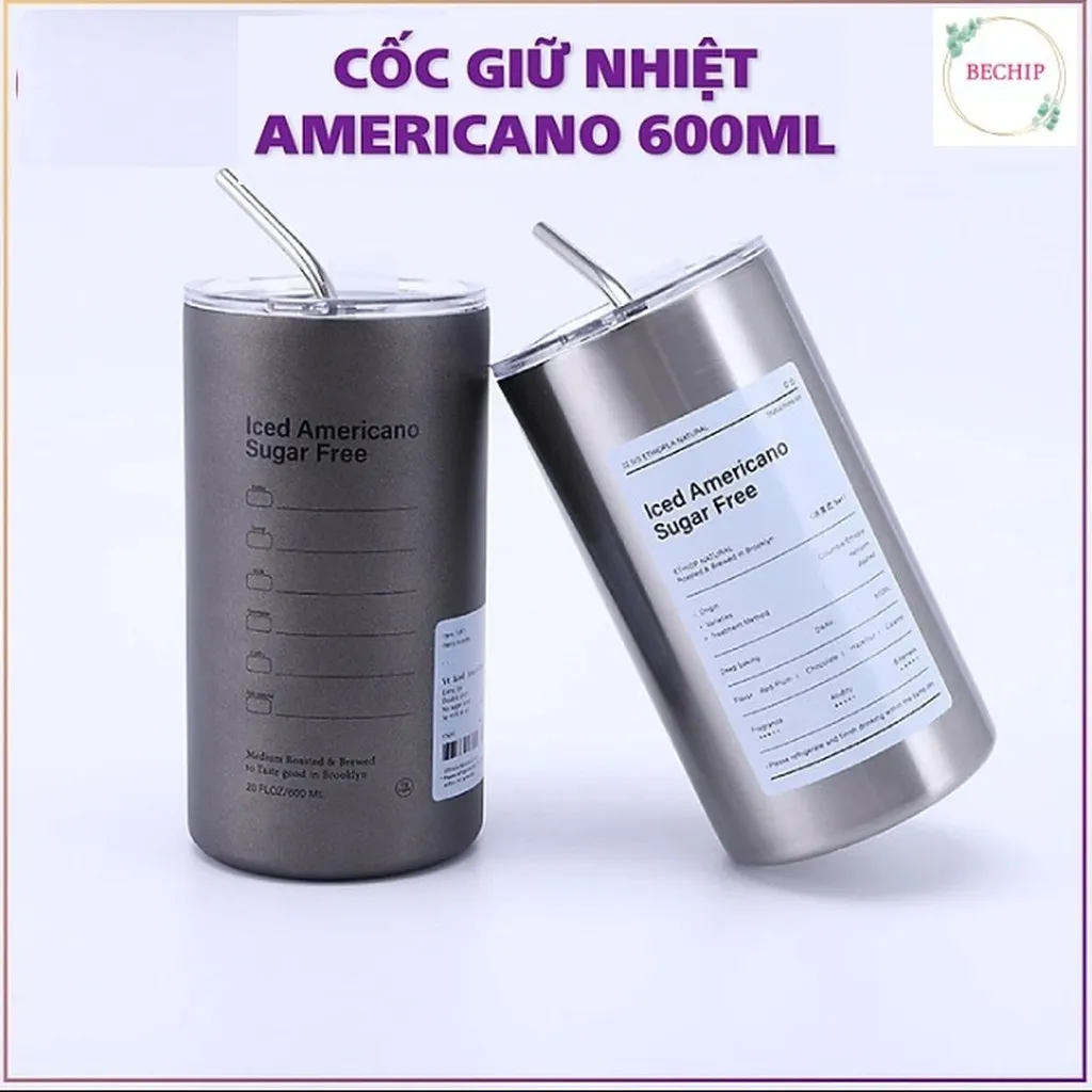 Ly Giữ Nhiệt Inox, Cốc Giữ Nhiệt 600ml Kèm Ống Hút Americano Ctb97 - Bechip
