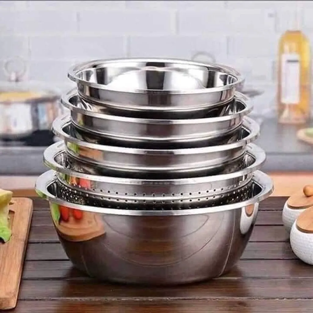 Set 5 Món Rổ Và Thau Inox - Su