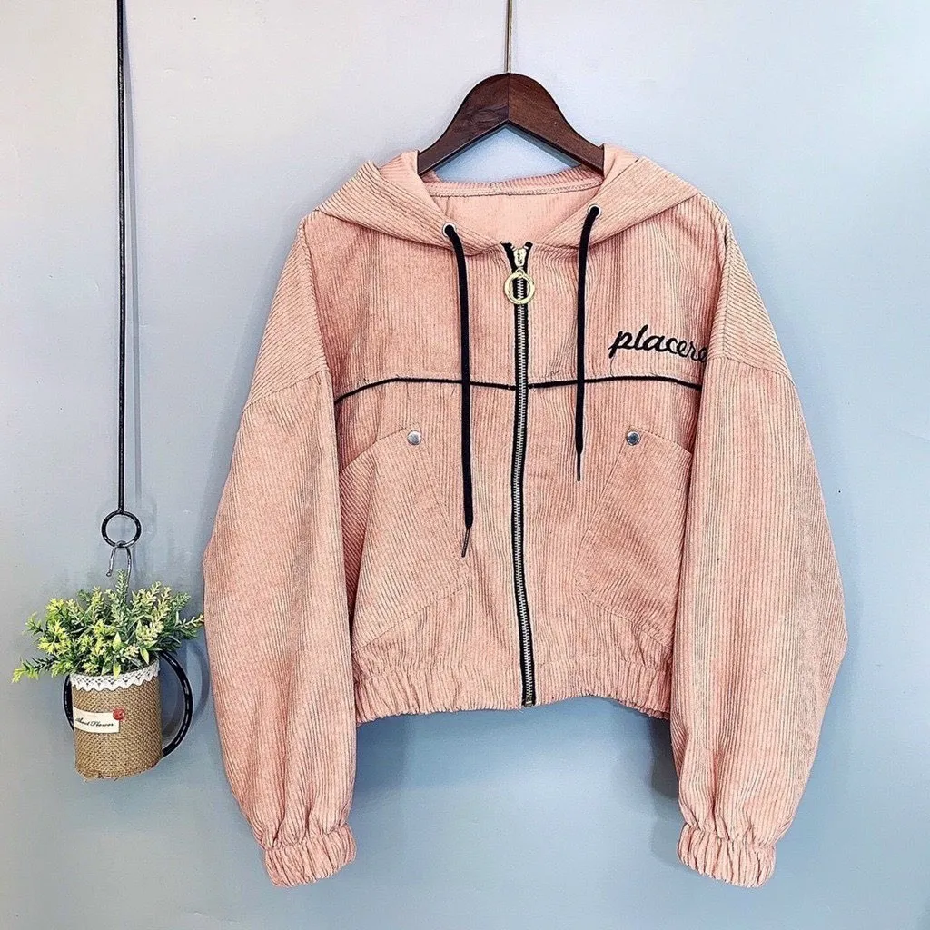 Áo Khoác Nhung Tăm Nữ Có Nón Thêu Họa Tiết Place Chống Nắng Nữ Thiết Kế Siêu Đẹp - Htm Fashion