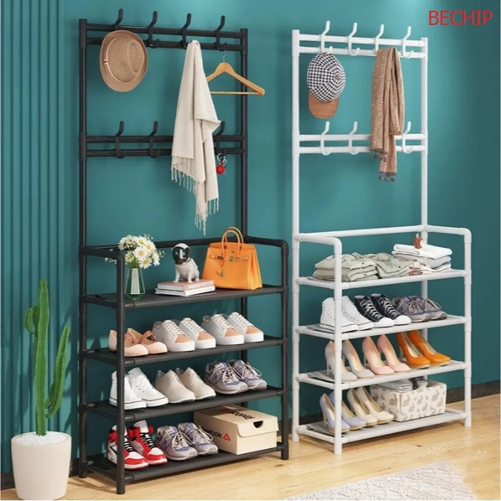 Alternative view of Kệ Để Giày Dép Kèm Móc Treo Quần Áo Đa Năng, Tiện Lợi, Sang Trọng 4 Tầng Ctb88 – Bechip
