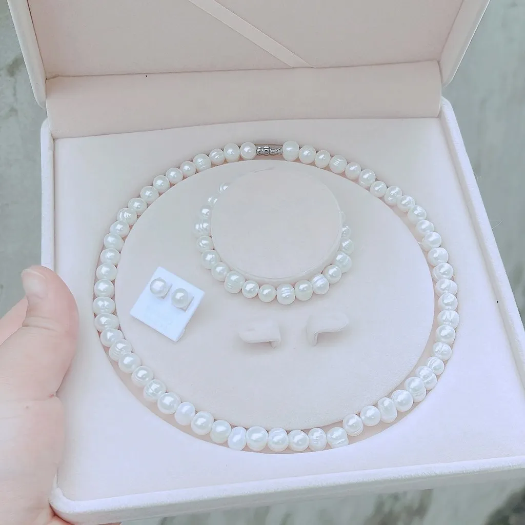 Bộ Trang Sức Ngọc Trai Nuôi Thiên Nhiên Thắt Tâm Tặng Hộp Sang Trọng - Thắng Giang