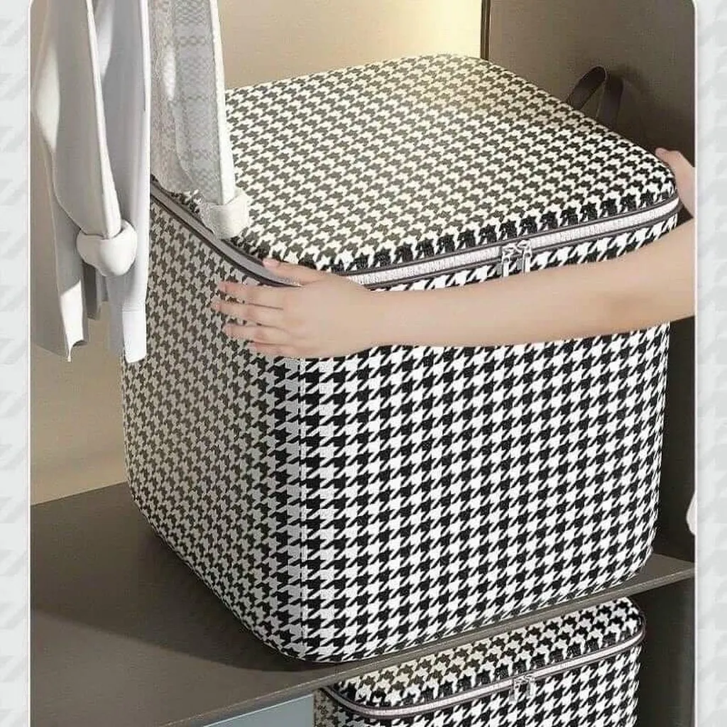 Túi Đựng Chăn Màn, Quần Áo Khóa Kéo Đôi Họa Tiết Caro 100l - Su