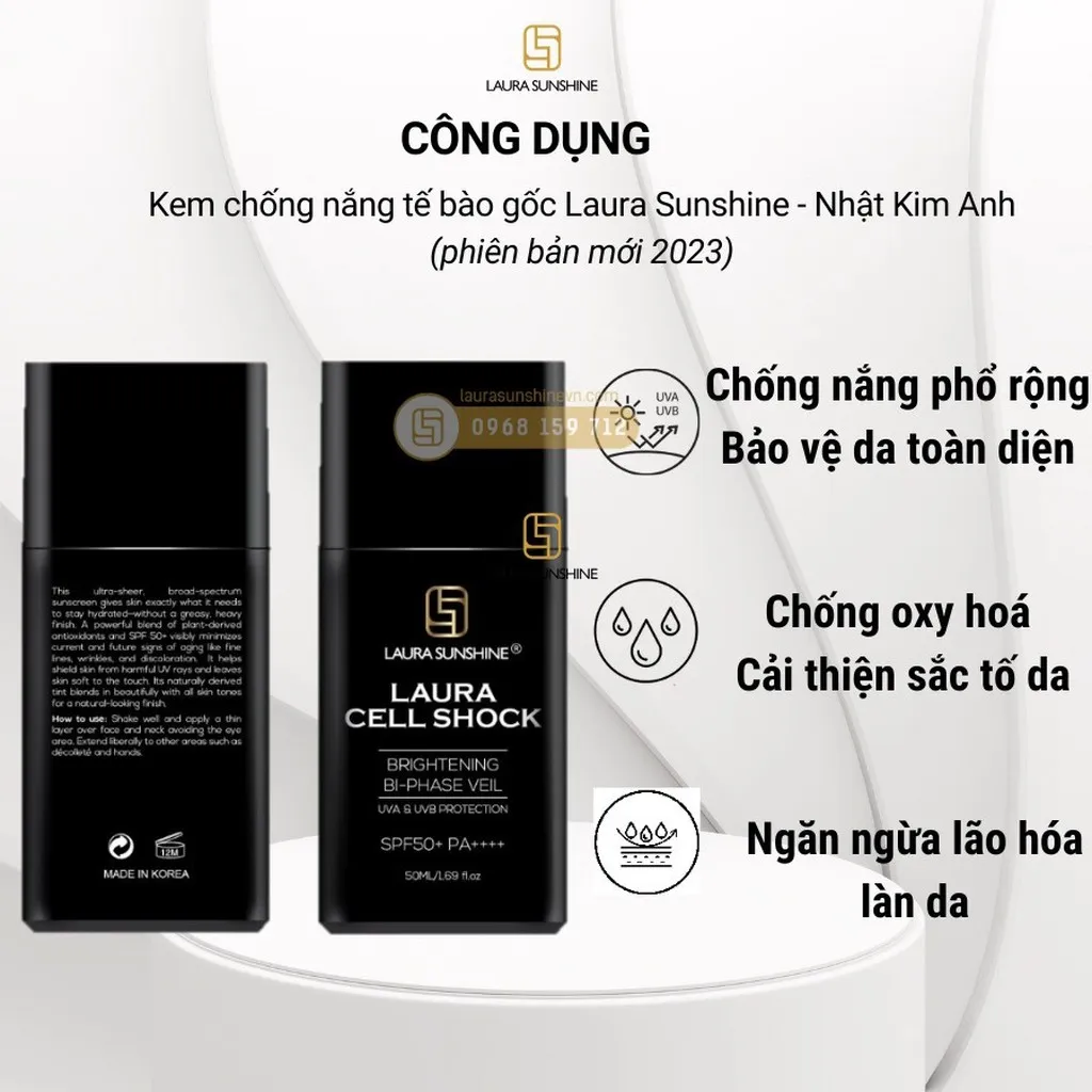 Kem Chống Nắng Tế Báo Gốc Cell Shock Brightening Bi-phase Veil Spf50+ Pa++++ 50ml Laura Sunshine