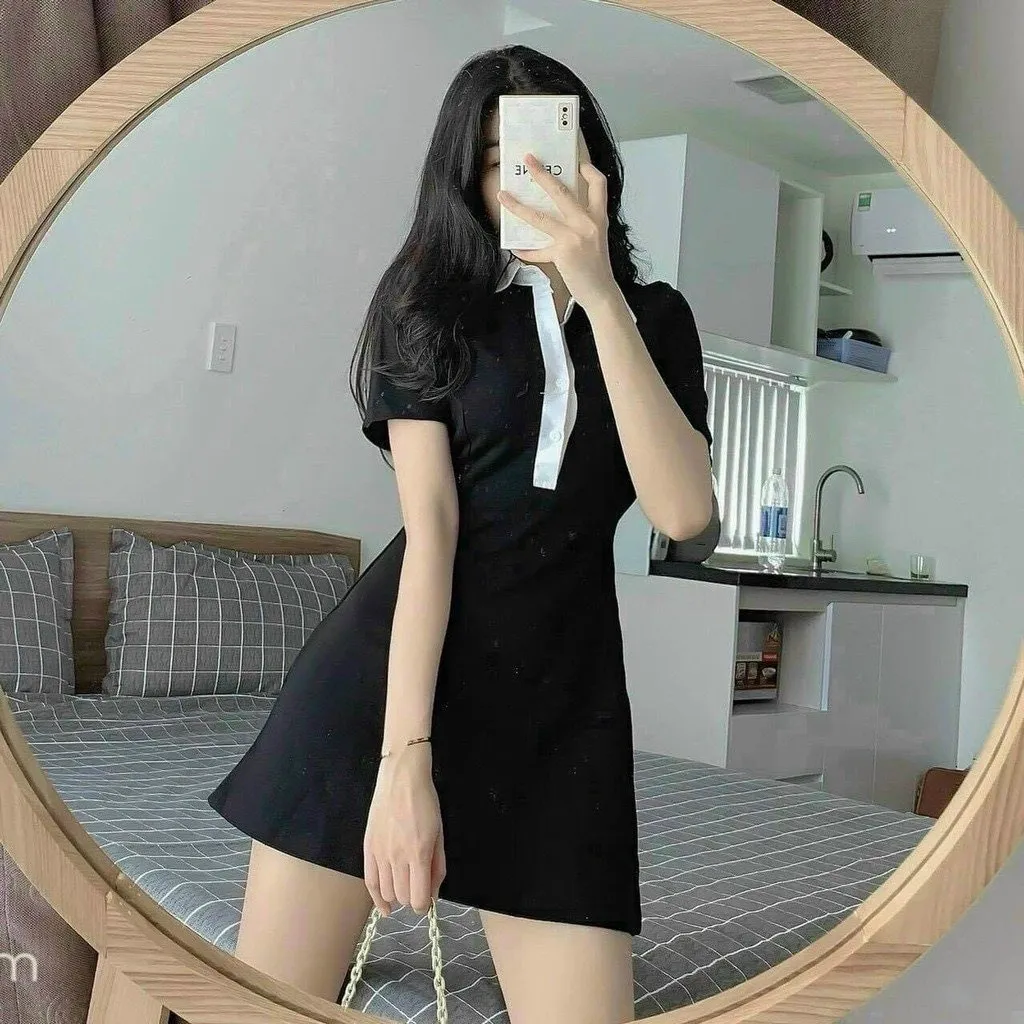 Váy Thiết Kế Polo Cổ Trắng, Đầm Thun Polo Body Vải Bozip Cao Cấp Loại 1