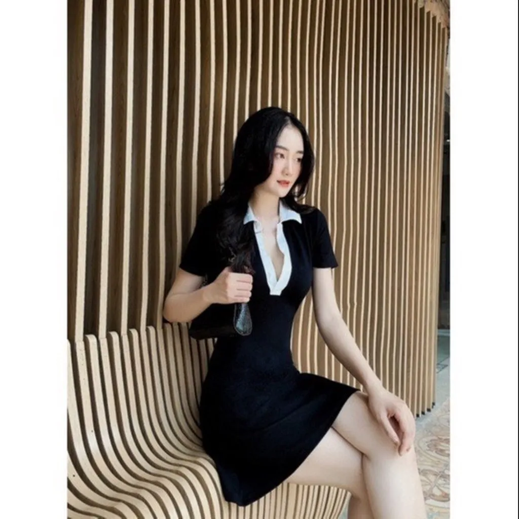 Alternative view of Váy Thiết Kế Polo Cổ Trắng, Đầm Thun Polo Body Vải Bozip Cao Cấp Loại 1