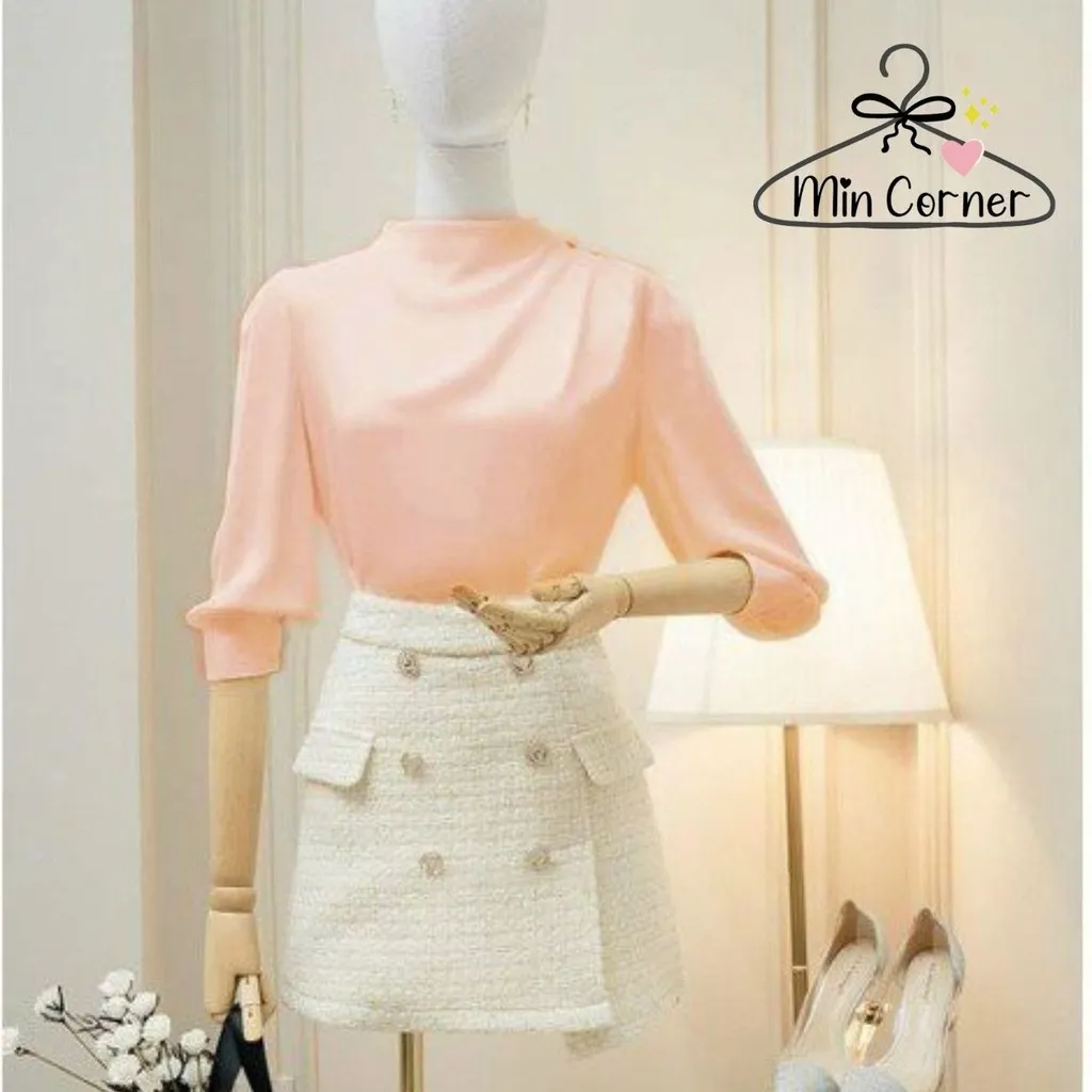 Áo Sơ Mi Kiểu Nữ Tay Dài Xếp Li Vai Đính Nút Sang Trong Ms23 - Min Corner