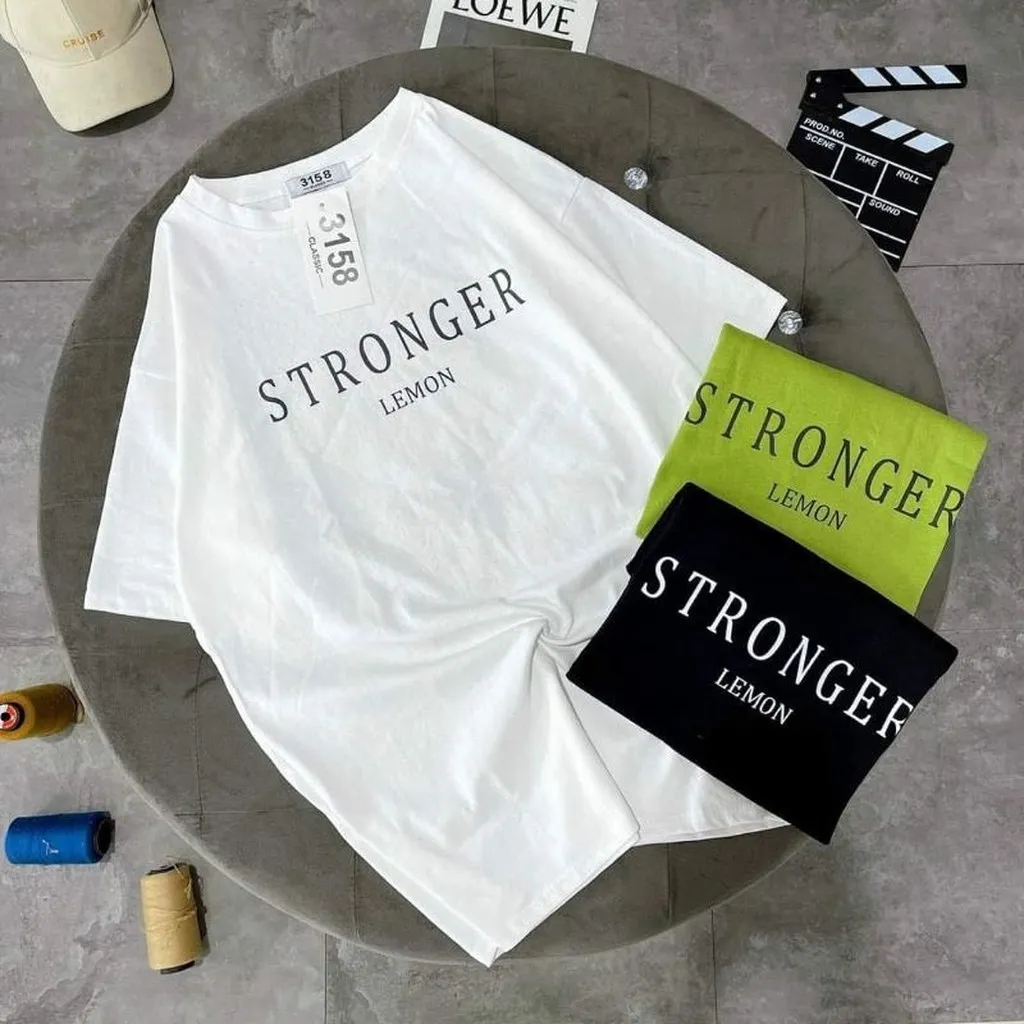 Alternative view of Áo Thun Nữ, Áo Phông Chữ Stronger Lemon Chất Cotton 2 Màu Đen Trắn
