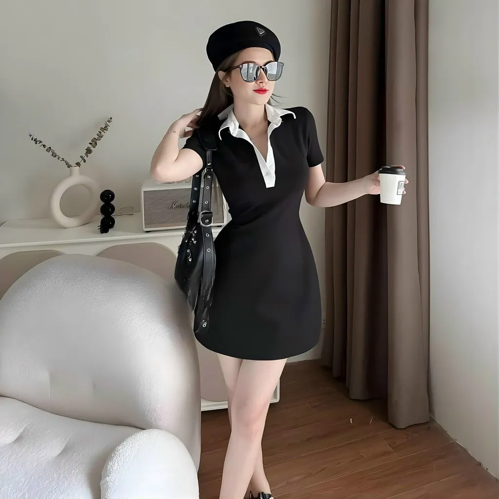 Alternative view of Đầm Phối Cổ Sơ Mi Cài Nút Thun Gân Tăm Siêu Đẹp Dd085 - Nana House