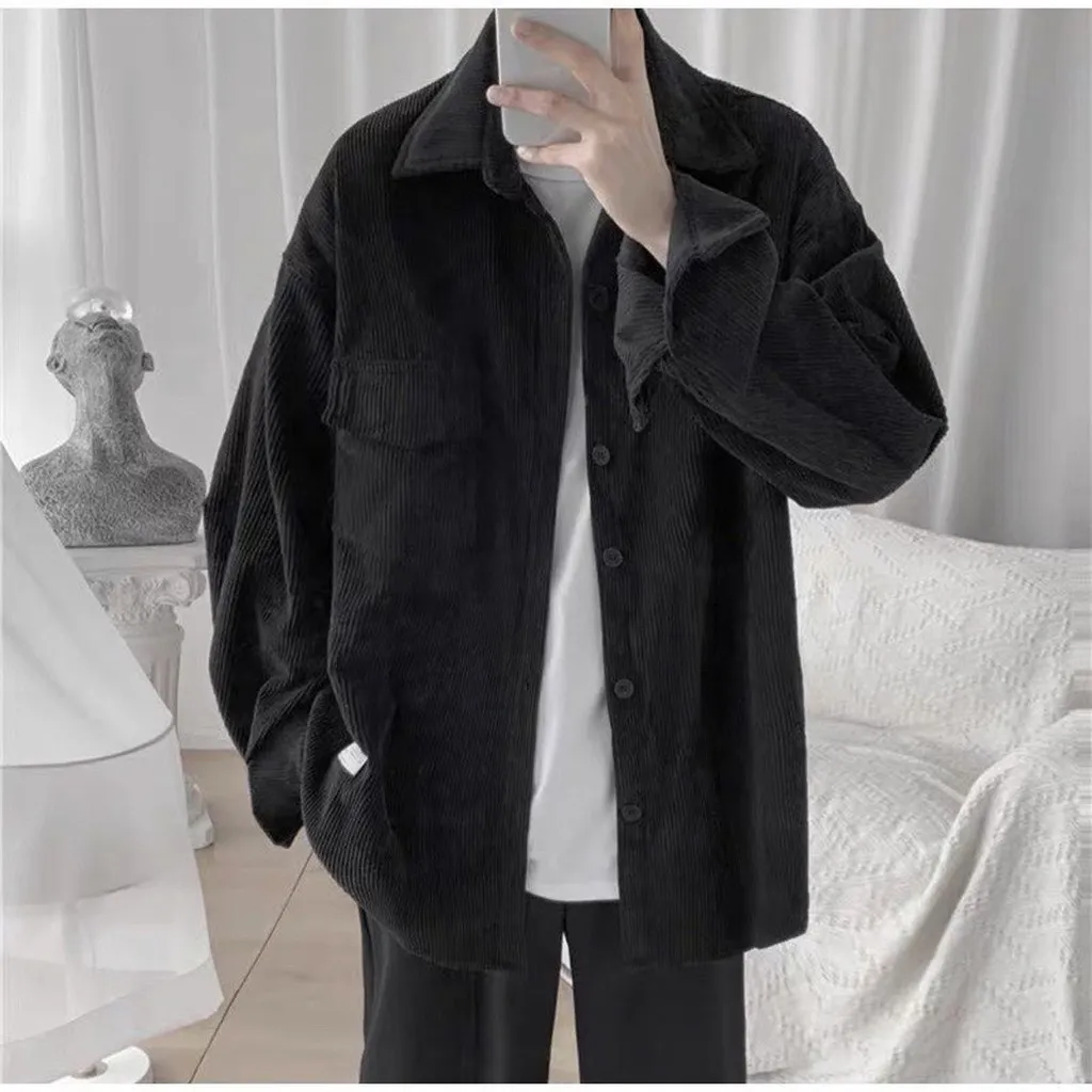 Alternative view of Áo Khoác Sơ Mi Nhung Tăm Gắn Logo Nam Nữ Kiểu Basic Dài Tay, Áo Oversize Dd001 - Nana House