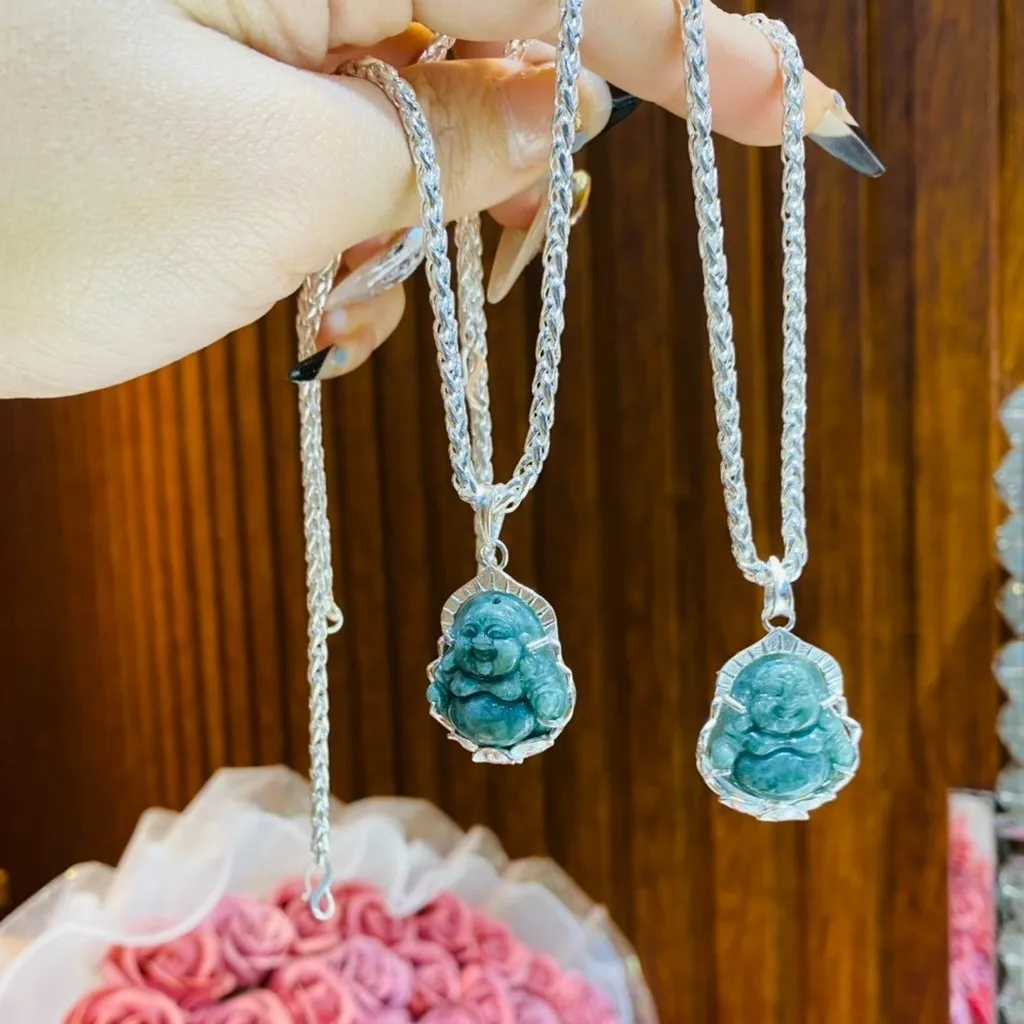 Alternative view of Dây Chuyền Bé Trai Bạc Ta Phối Mặt Phật Di Lặc Ngọc Cẩm Thạch Thiên Nhiên - Thắng Giang