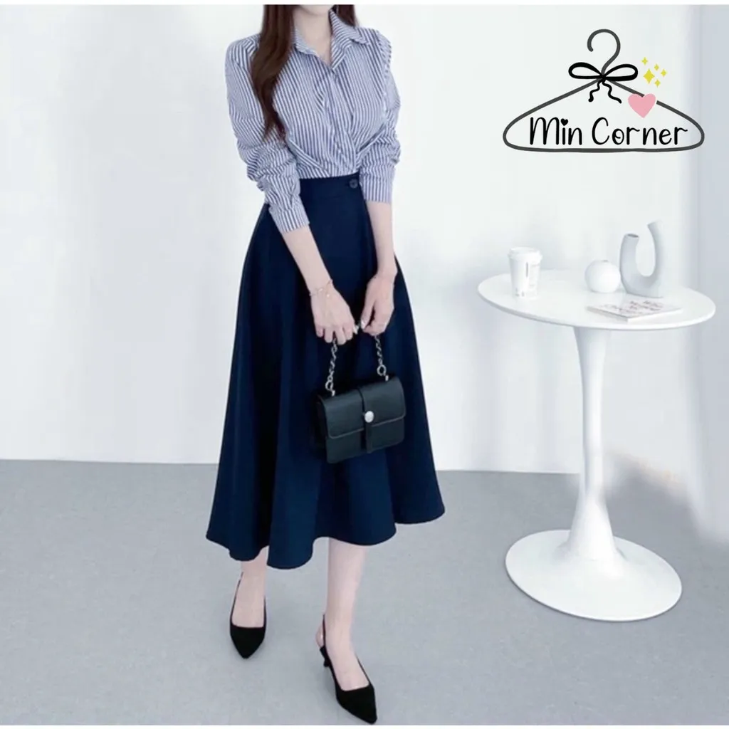 Alternative view of Đầm Xanh Phối Sọc Giả Set Md36 - Min Corner