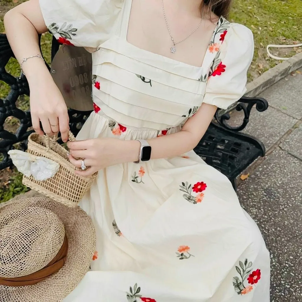 Alternative view of Đầm Voan Hoa Cổ Vuông Tay Phồng Dáng Babydoll Voan Chinfon 2 Lớp Dd501 - Nana House