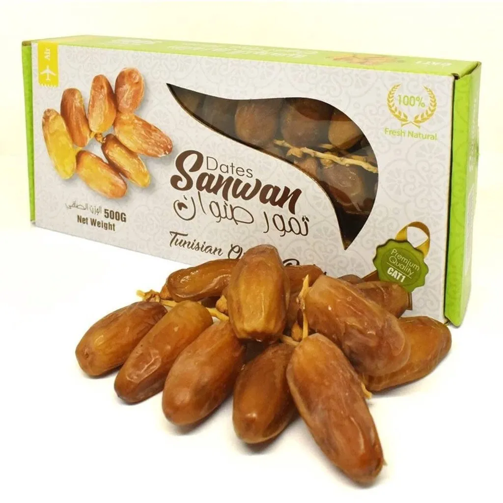 Chà Là Nguyên Cành Sấy Dẻo Dates Sanwan Tunisia - Hộp 500gr - Minh Ngọc