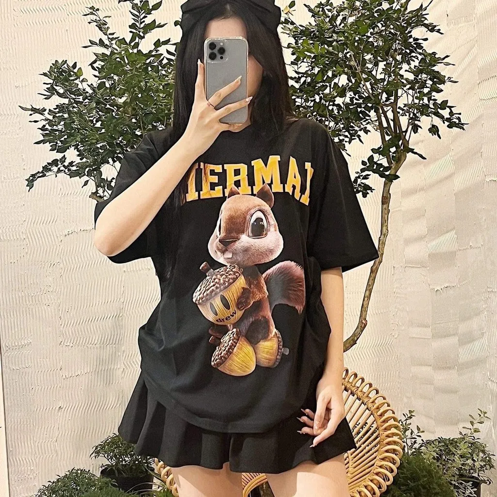 Áo Thun Tay Lỡ Unisex Nam Nữ Drew Mẫu Mới In Hình Sóc, Chất Liệu 100% Cotton Cao Cấp Mịn Mát Thấm Hút Mồ Hôi (attl34) - Chốt Đi Store