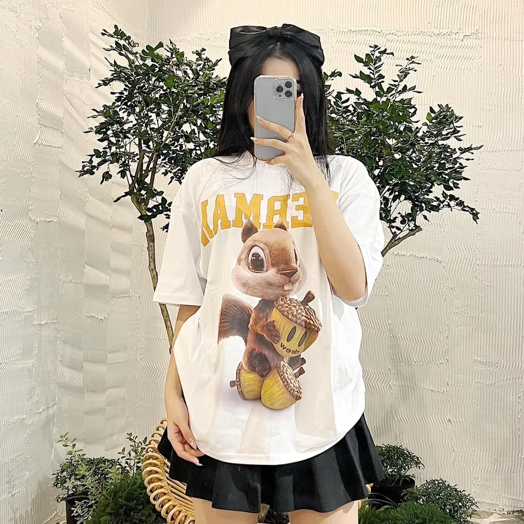 Alternative view of Áo Thun Tay Lỡ Unisex Nam Nữ Drew Mẫu Mới In Hình Sóc, Chất Liệu 100% Cotton Cao Cấp Mịn Mát Thấm Hút Mồ Hôi (attl34) - Chốt Đi Store