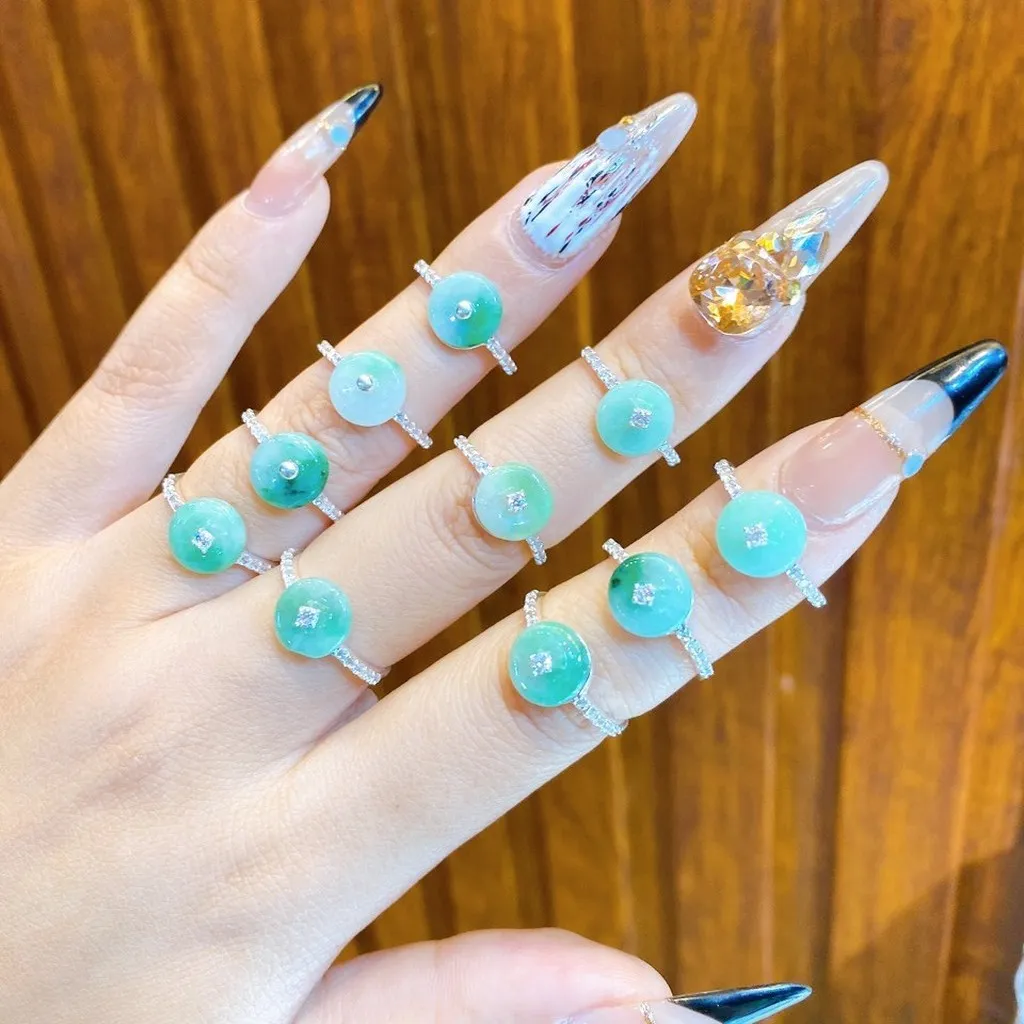 Nhẫn Đồng Điếu Ngọc Cẩm Thạch Thiên Nhiên Bọc Bạc Ta Vân Giao Động - Thắng Giang