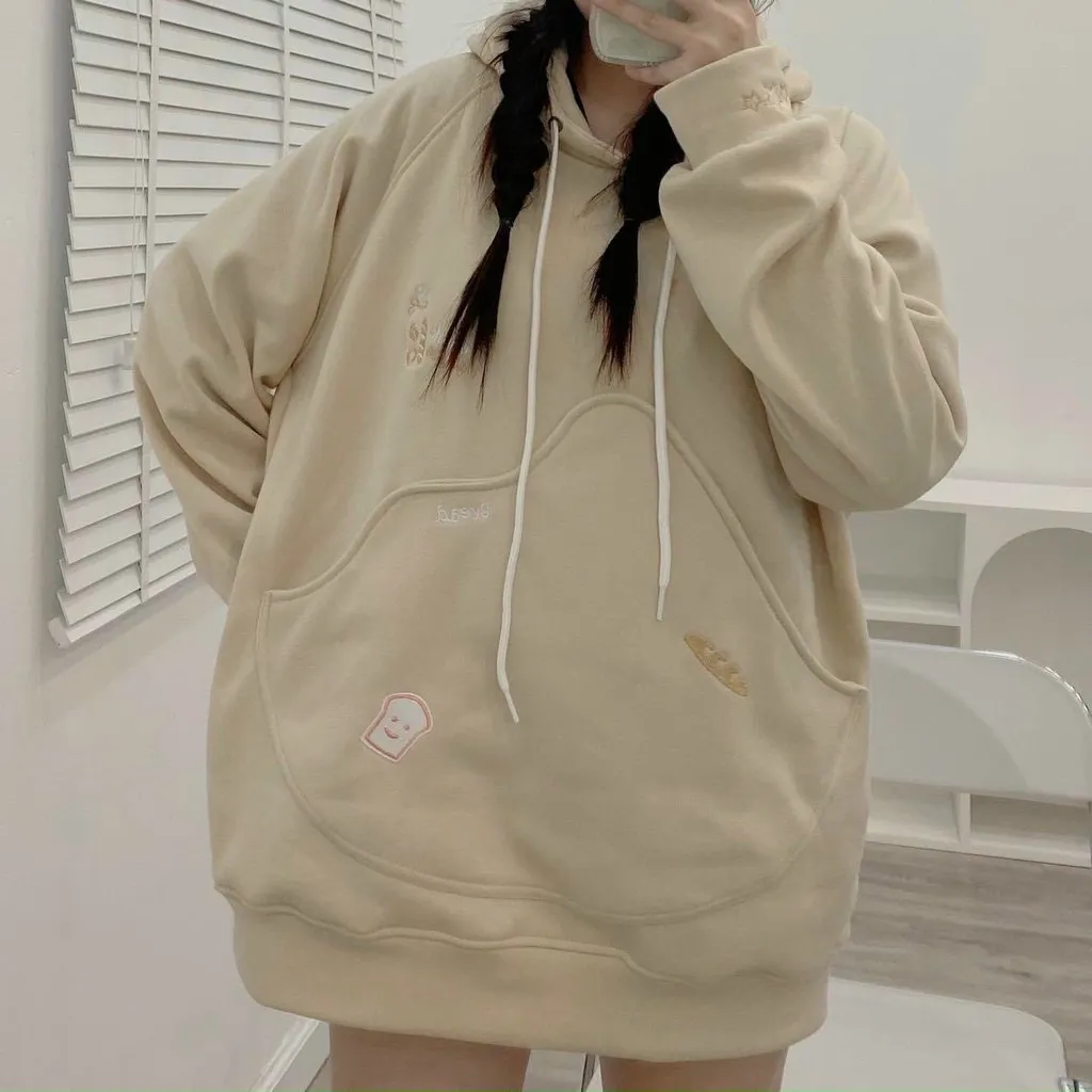 Alternative view of Áo Hoodie Nữ Vải Nỉ Thêu Nhiều Hình Độc Đáo Mẫu Bánh Mì Cá Tính - Golden Dream
