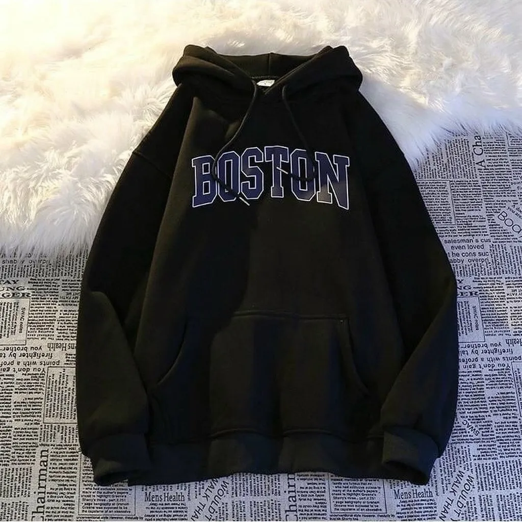 Áo Khoác Nỉ Nam Nữ Lót Bông Mềm Form Rộng Boston Thời Trang Màu Đen Sht21 - Minh Hà House