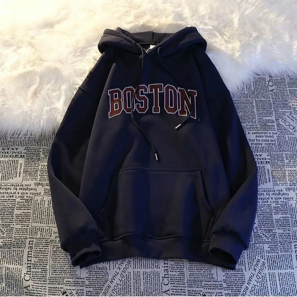 Alternative view of Áo Khoác Nỉ Nam Nữ Lót Bông Mềm Form Rộng Boston Thời Trang Màu Đen Sht21 - Minh Hà House
