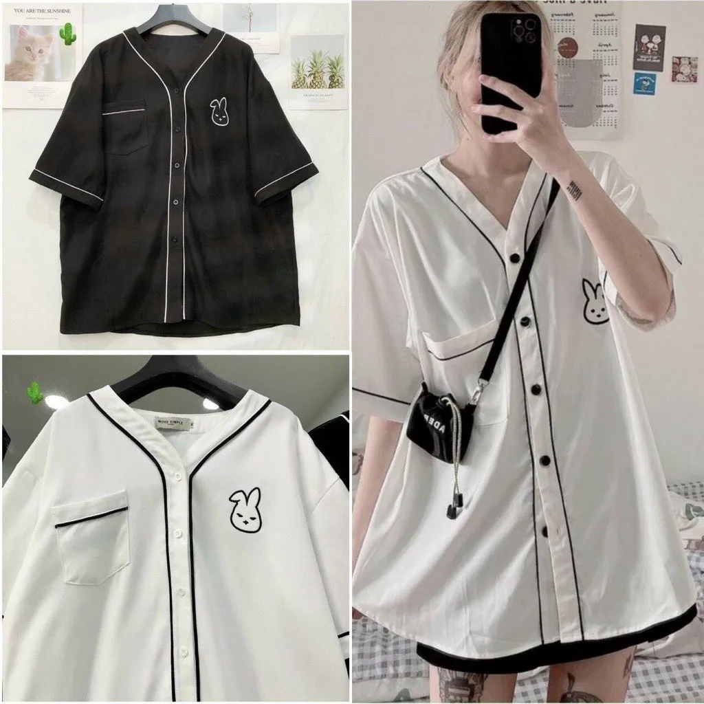 Áo Sơ Mi Logo Thỏ Form Rộng Tay Ngắn Unisex Ug550 - Nana House