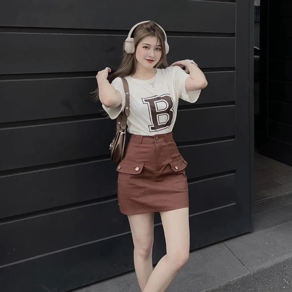 Alternative view of Sét Bộ Đồ Nữ Áo Thun Cotton Mix Chân Váy Chữ A Siêu Xinh Dd9oo1 - Nana House