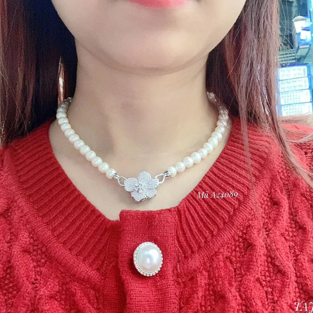 Alternative view of Vòng Cổ Ngọc Trai Nuôi Nước Ngọt Thiên Nhiên Khóa Hoa Cao Cấp Tặng Kèm Hộp Đựng - Thắng Giang