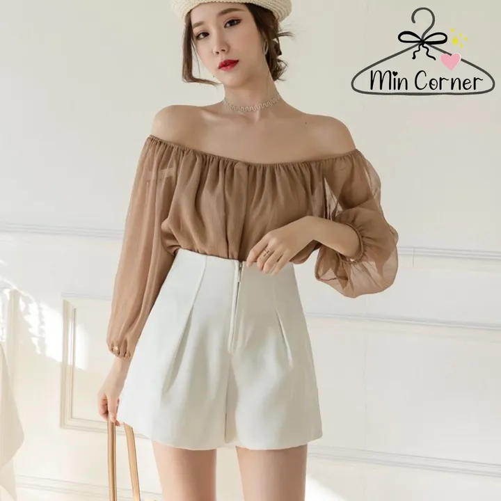 Alternative view of Quần Short Nữ Ống Rộng Lưng Cao Khóa Kéo Trước 2 Màu Đen Trắng Mq18 - Min Corner