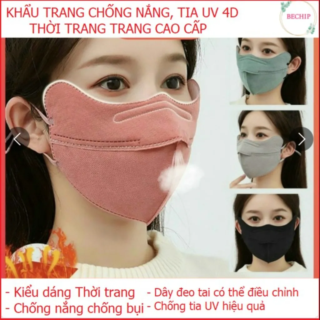 Khẩu Trang Chống Nắng Tia Uv Thời Trang Hàn Quốc 4d Ctb106 - Bechip