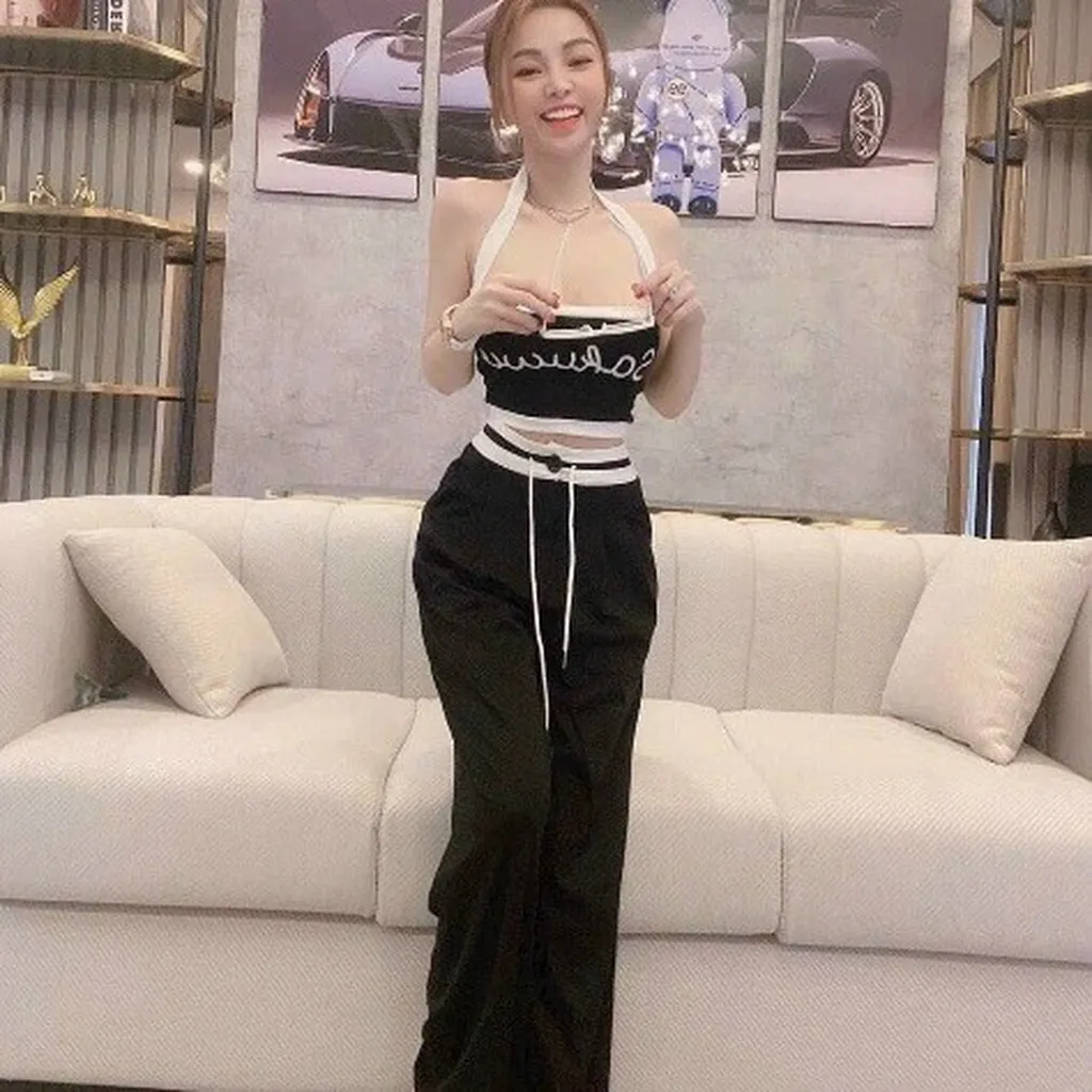 Set Bộ Crtop Cổ Buột Dây Sexy V485 - Haka Mây