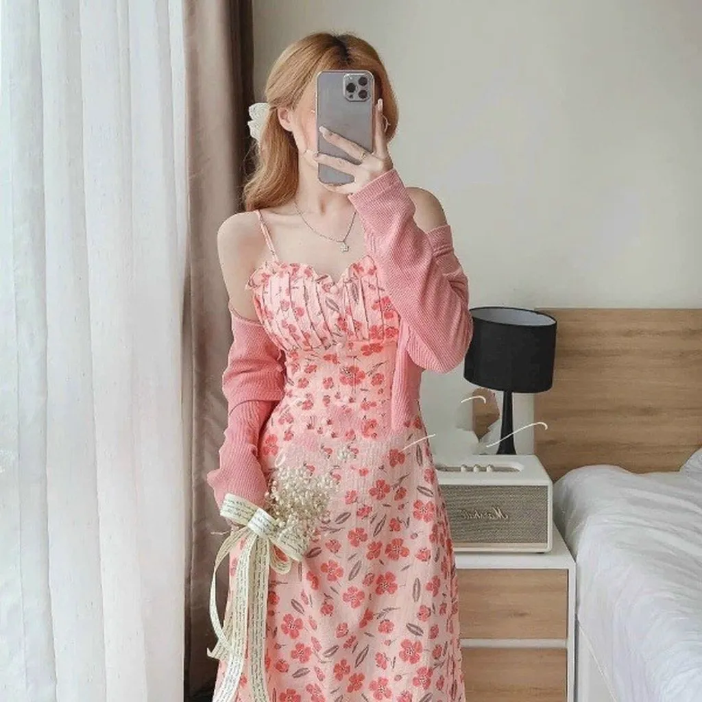 Alternative view of Set Váy Hoa Nhí Tiểu Thư Hai Dây Kèm Áo Khoát V487 - Haka Mây