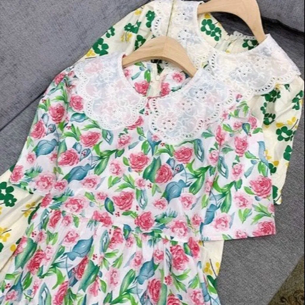 Váy Babydoll Họa Tiết Hoa Cổ Bèo Cute V489 - Haka Mây