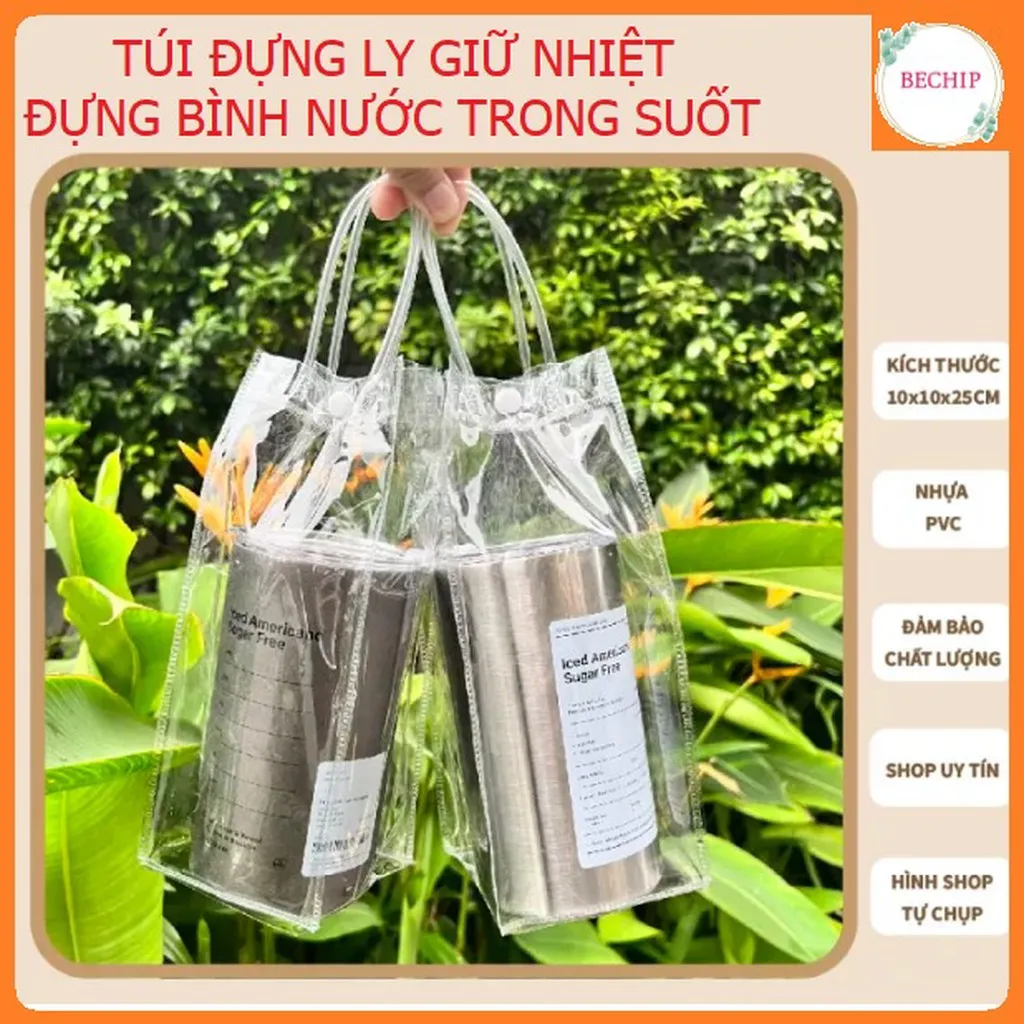 Combo 2 Túi Đựng Ly Giữ Nhiệt, Túi Đựng Bình Nước Trong Suốt Ctb120 - Bechip