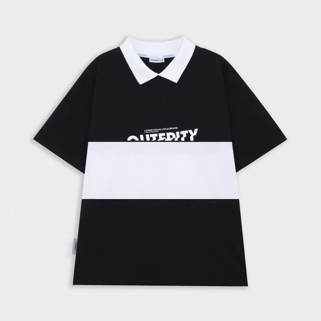 Áo Polo Unisex Nam Nữ, Áo Thun Có Cổ Phối Màu Đen Trắng Học Sinh Màu Đen
