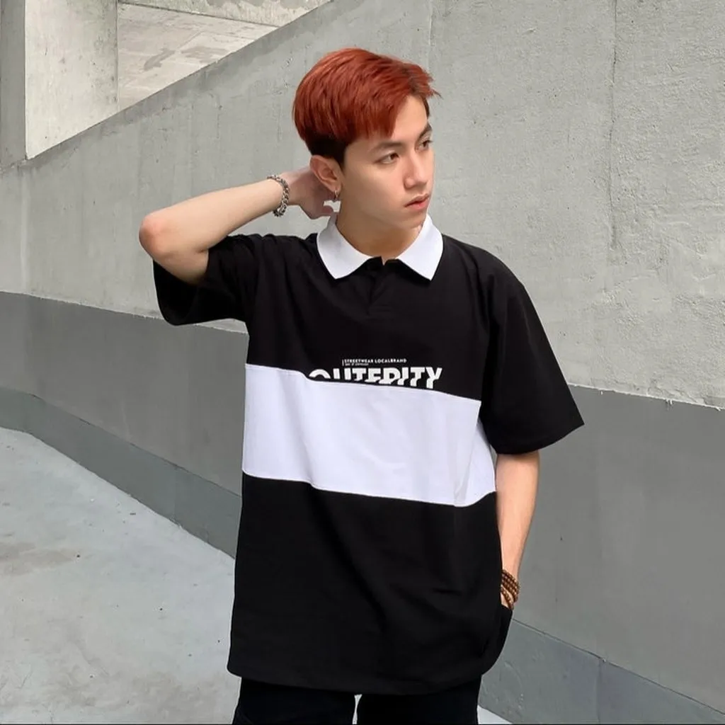 Alternative view of Áo Polo Unisex Nam Nữ, Áo Thun Có Cổ Phối Màu Đen Trắng Học Sinh Màu Đen