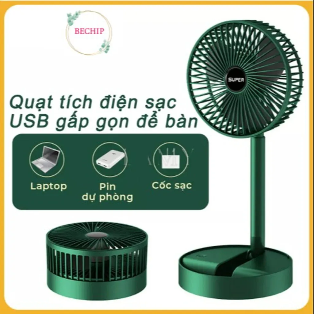Alternative view of Quạt Tích Điện Để Bàn Gấp Gọn Tiện Dụng 3 Cấp Độ Gió Siêu Bền Super Ctb116 - Bechip