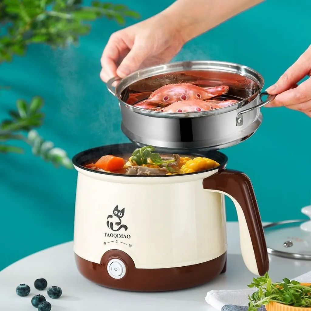 Ca Nấu Mì Chống Dính, Nồi Lẩu Mini Cầm Tay, Nấu Cơm Đa Năng Có Tay Cầm 1.8l Kèm Giá Hấp Tiện Lợi - Su