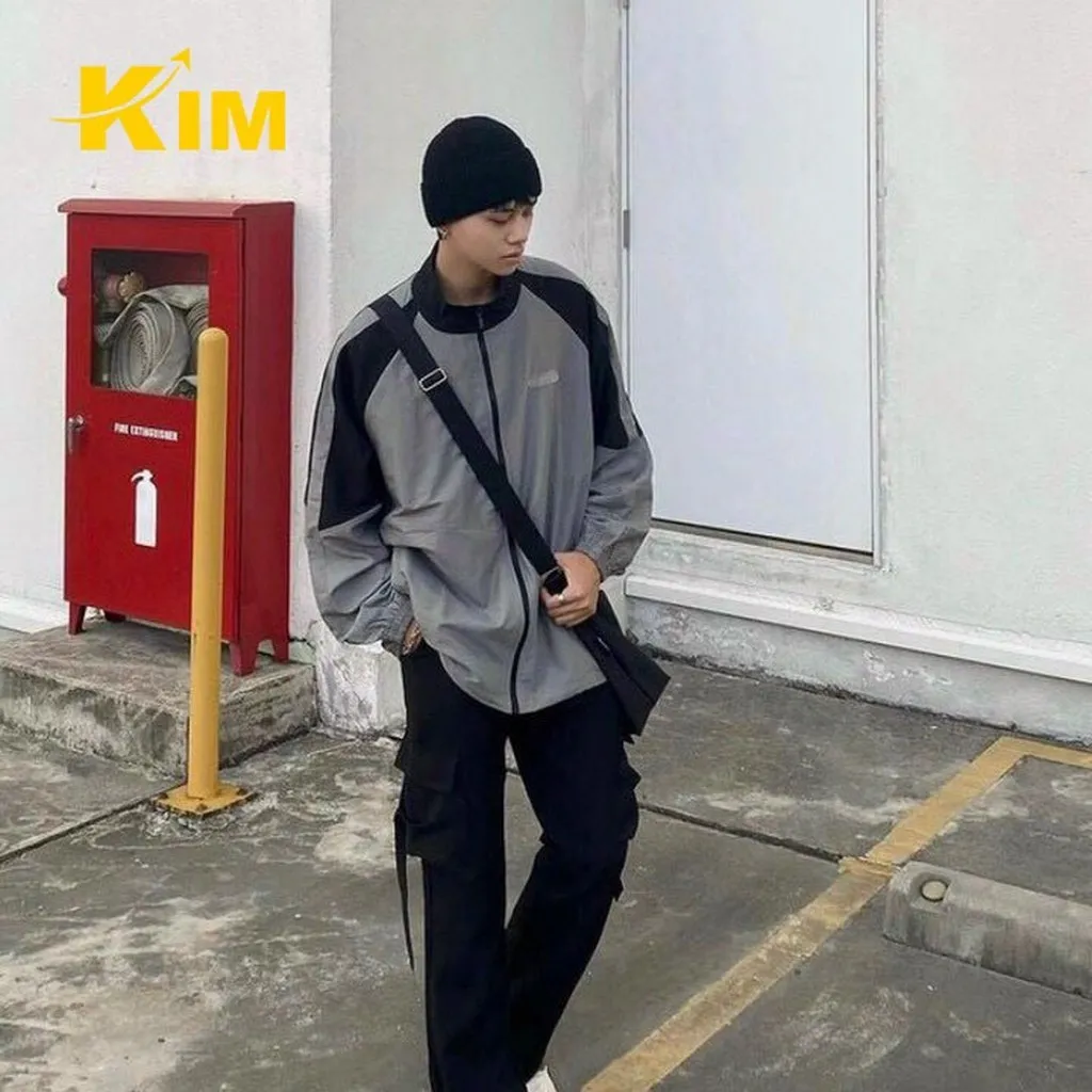 Áo Khoác Unisex Dù Phối Màu Form Rộng Cá Tính - Kim
