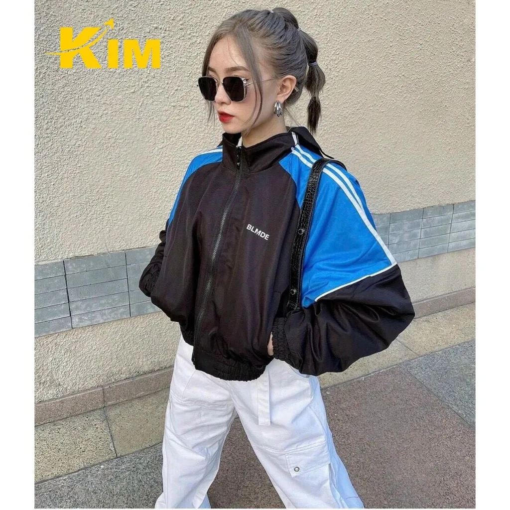 Áo Khoác Dù Form Lửng Phối 2 Màu Đen Xanh - Kim