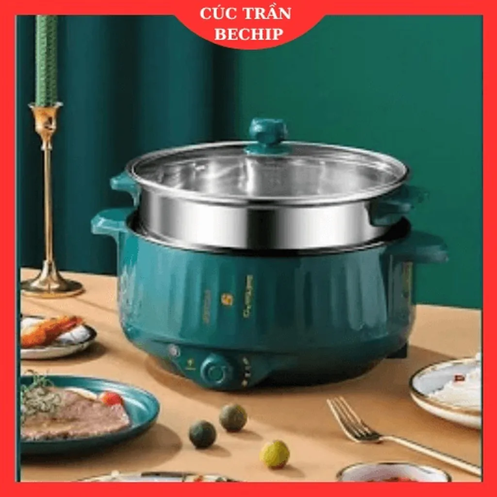 Nồi Lẩu Điện Đa Năng 28cm Kèm Xửng Hấp Tiện Lợi Ctb117 - Bechip