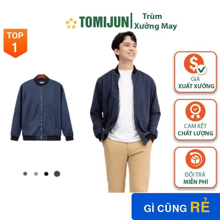 Áo Khoác Nam Da Lộn Bomber Tay Chun Cao Cấp 4 Màu Giữ Nhiệt Tốt Phong Cách Thời Trang Tj03 - Tomijun.vn