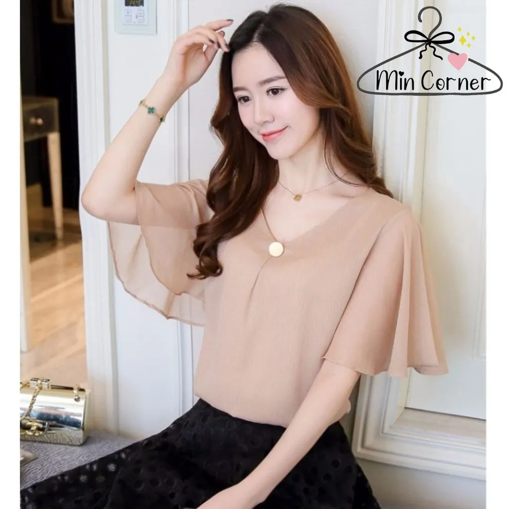 Áo Sơ Mi Nữ Tay Cánh Dơi Phối 1 Nút Tròn Ms61 - Min Corner