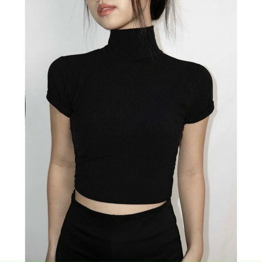 Áo Croptop Nữ Tay Ngắn Cổ Lọ Ôm Body Ug003 - Nana House