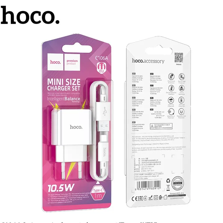 Bộ Sạc Hoco C 106a Type-c 10.5w - Silver