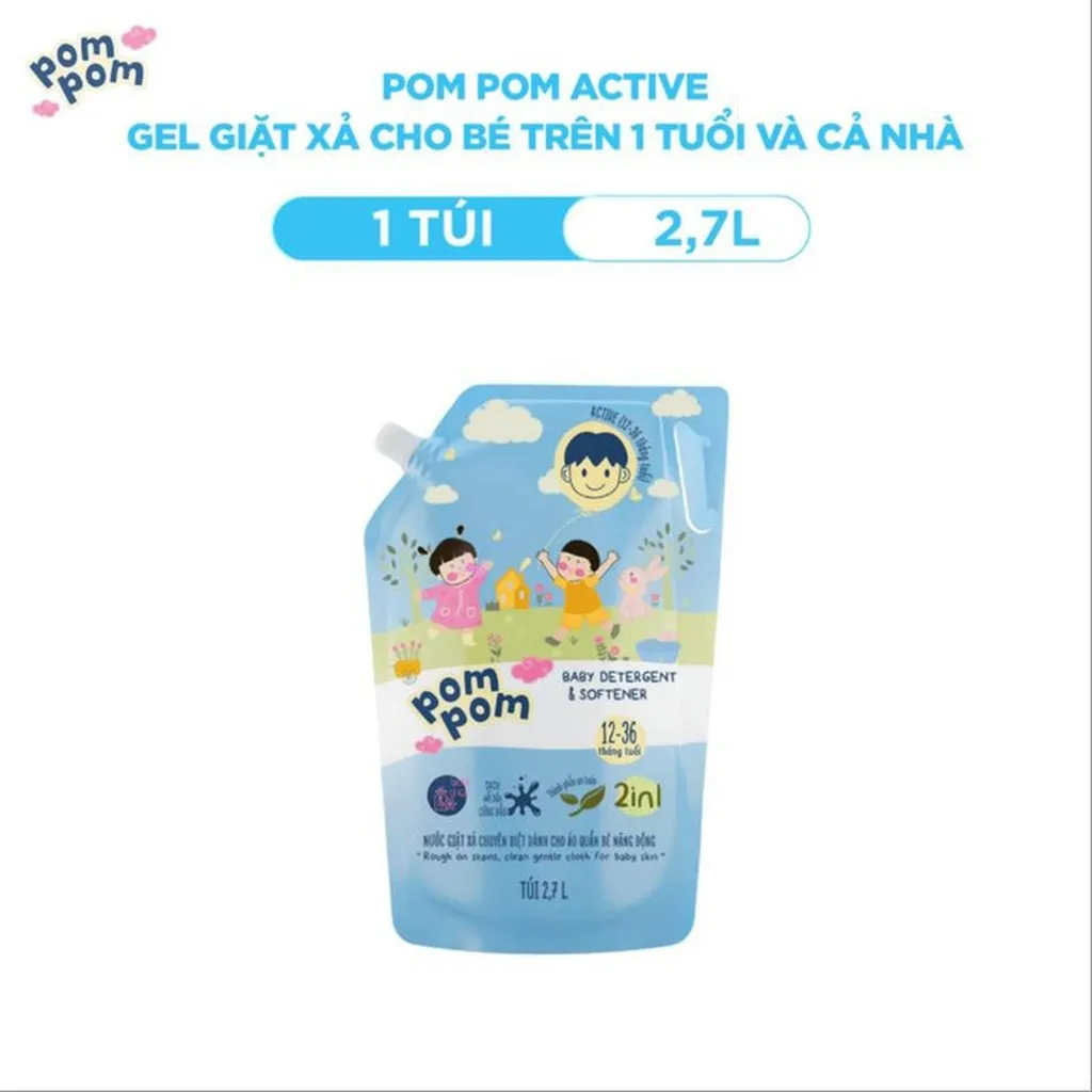 Túi 2.7l- Dành Cho Cả Nhà - Gel Giặt Xả 2in1"lành" - Sạch Sâu Vết Bẩn - Dưỡng Mới Vải - Lưu Hương Tích Hợp Kháng Khuẩn An Toàn Cho Đồ Lót
