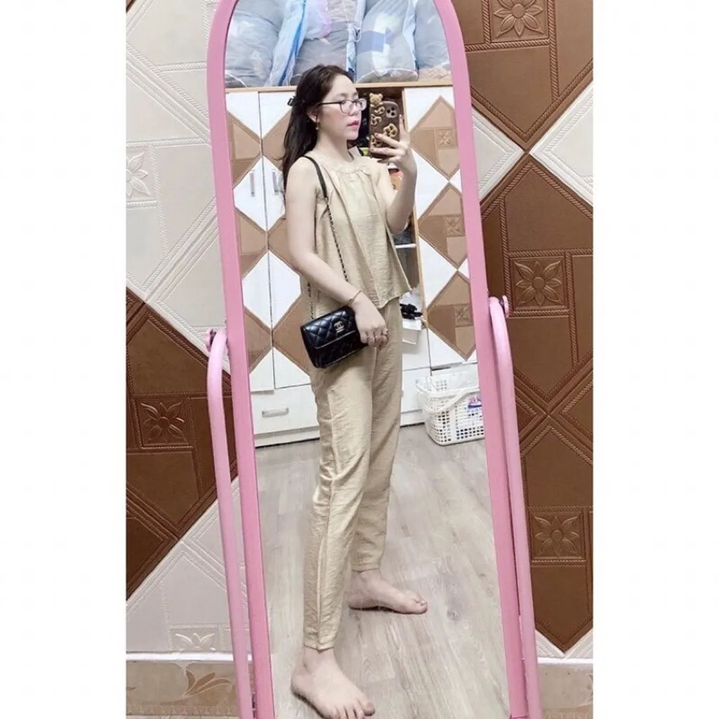 Alternative view of Set Đồ Bộ Nữ Áo Cổ Yếm Kèm Quần Dài Chất Đũi Nhăn Cao Cấp T775 - Lisa