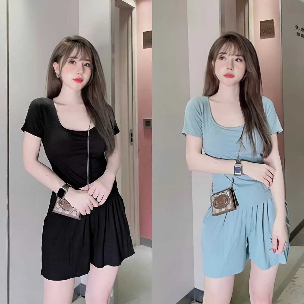 Set Bộ Mặc Nhà Tăm Lạnh Dáng Áo Cộc Tay Cổ Vuông Siêu Đẹp Slcxb22 - Chipxinhxk