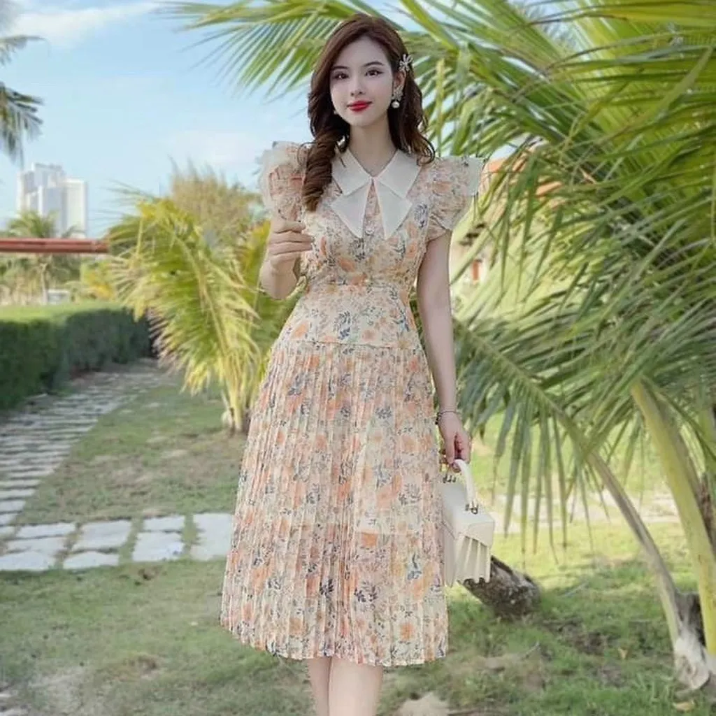Alternative view of Đầm Nữ Dáng Xòe Dập Ly Tay Bồng Ôm Eo Tôn Dáng Chất Voan Hoa T778 -lisa