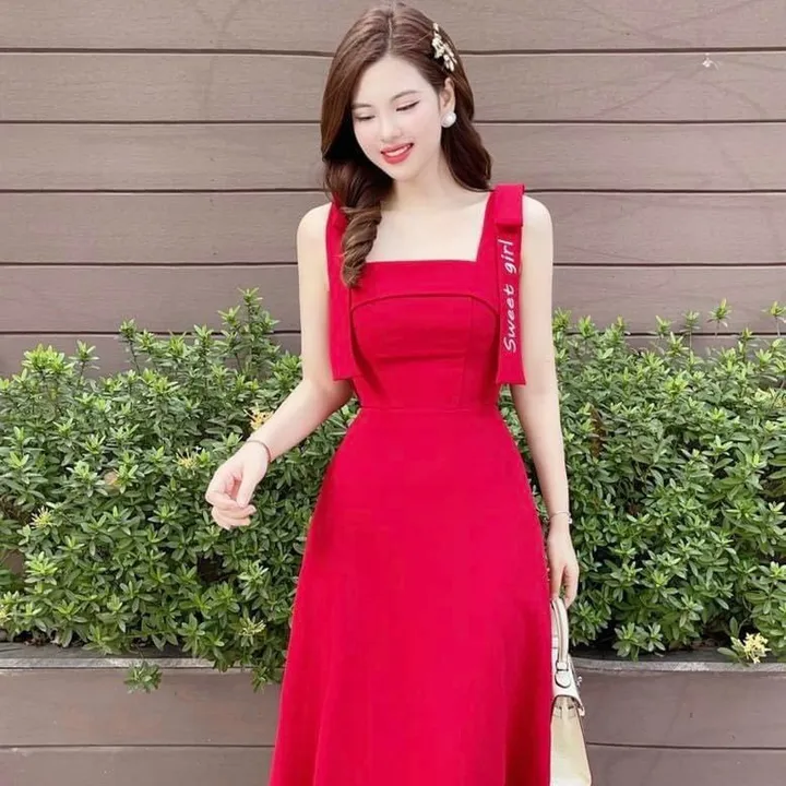 Đầm Váy Nữ 2 Dây Kết Nơ Màu Đỏ Dd880 - Nana House