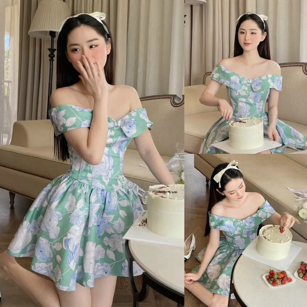 Alternative view of Đầm Nữ Kiểu Trễ Vai In Hoa 3d Có Mút Có Lót Chất Cotton Lạnh T768 - Lisa